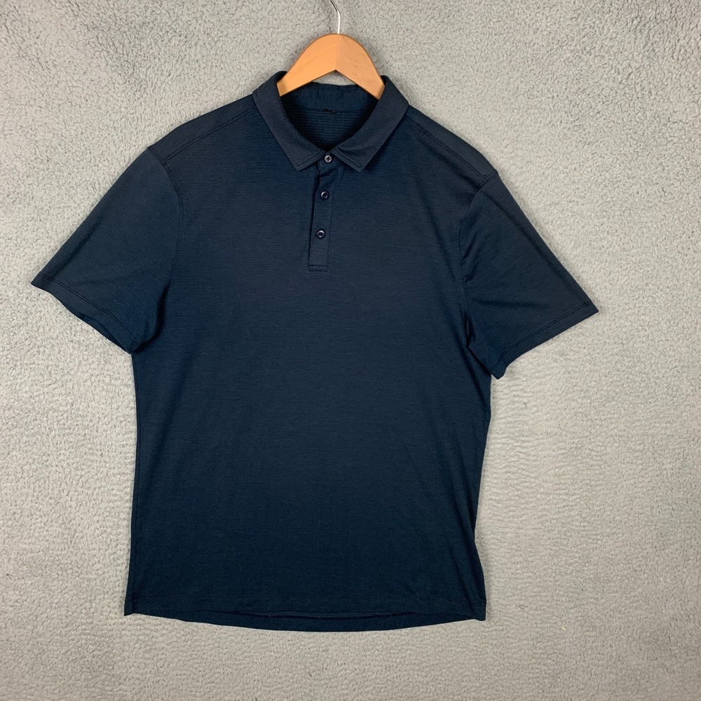 Lululemon Evolution Polo Shirt Mens Medium Navy Short-Sleeve Stretch Golf Casual
